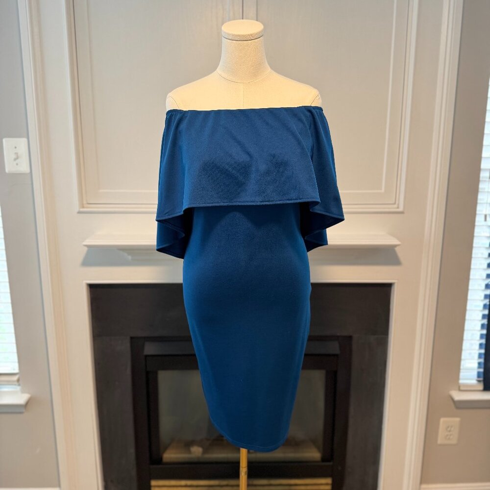 💙 Grace Karin Blue Off-Shoulder Ruffle Bodycon Dress – Size L 💙